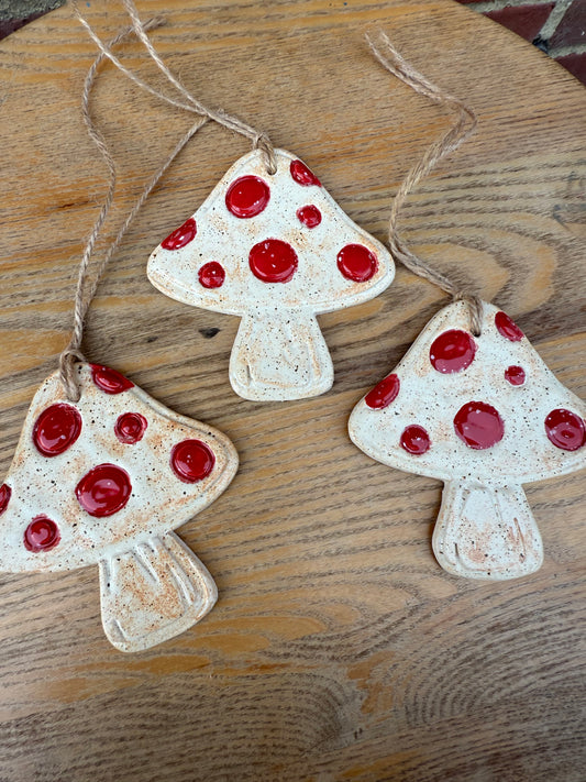 Rustic Ceramic Toadstool - White with red Spots