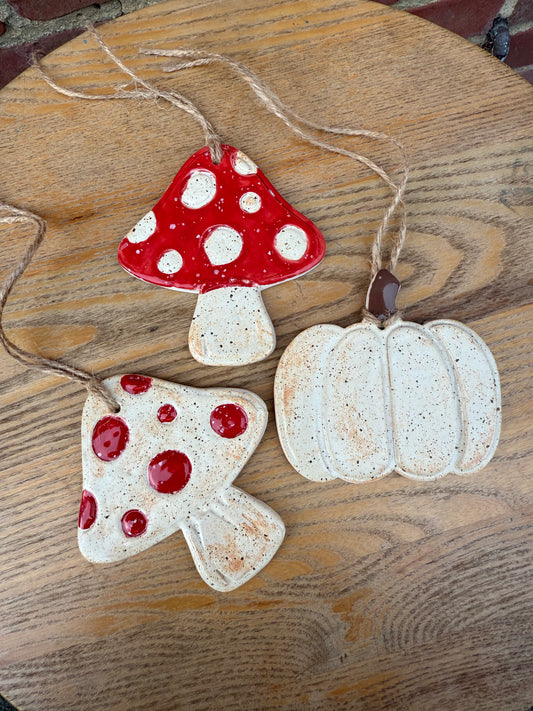 Rustic Ceramic Toadstool - White with red Spots